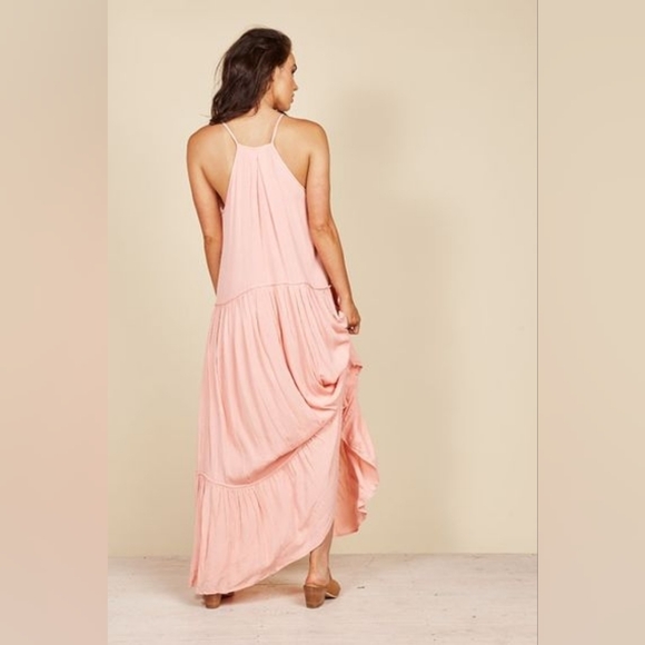 Loveriche Boho Tiered Maxi Dress Crochet Panel Halter Size L NWT - Picture 4 of 9